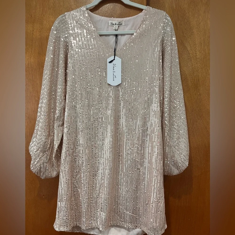 NWT Vine & Love Sparkling Sequin Dress - Rose Gold / Champagne - Picture 1 of 6